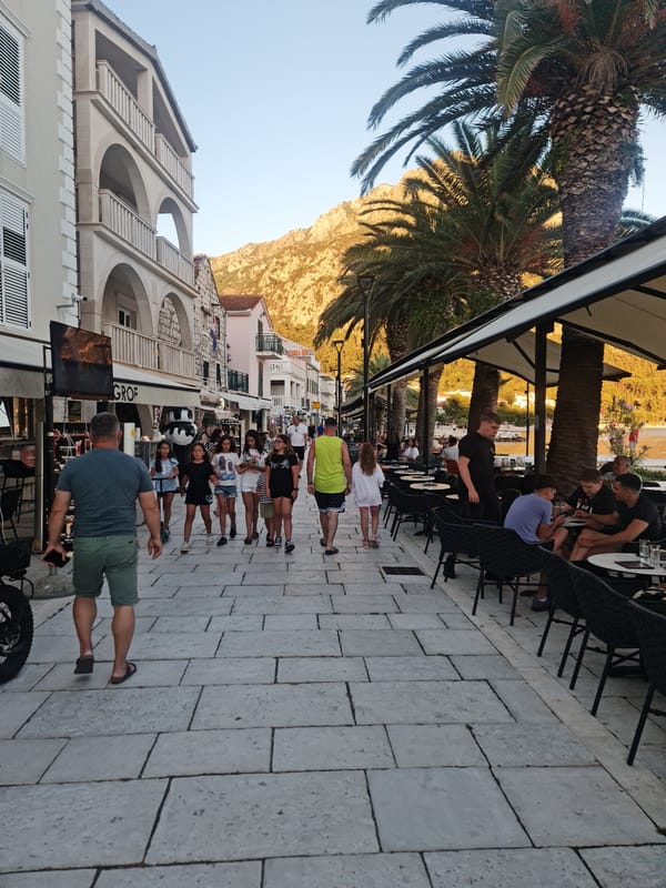 Evening walk through Gradac's harbor and waterfront promenade