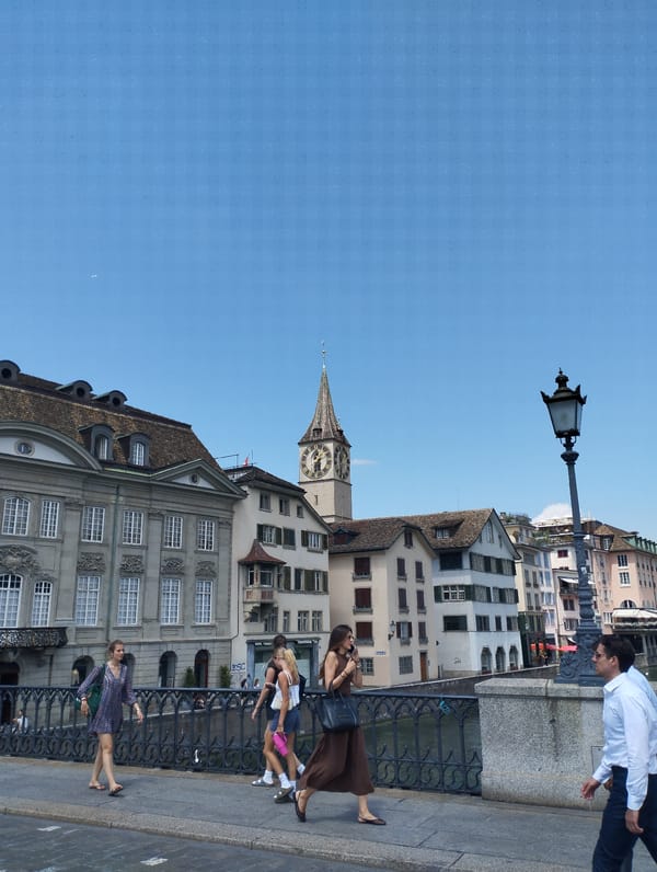 Sunny afternoon along Zurich's Limmat River and old town