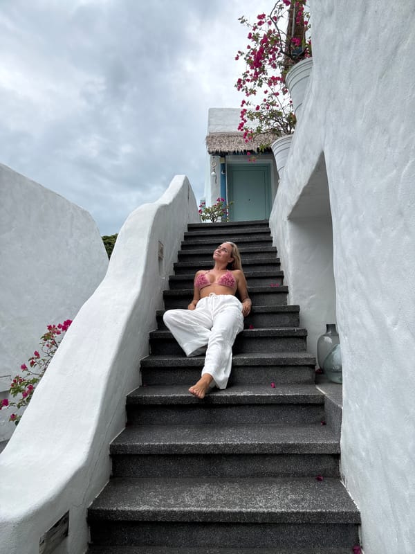 Greek-style hotel in Hua Hin, poolside and staircase details