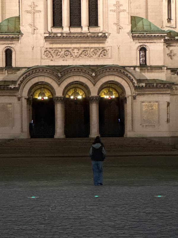 Night visitors document illuminated Alexander Nevsky Cathedral in Sofia