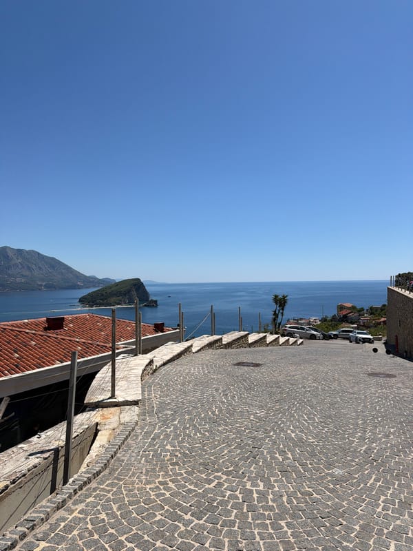 Elevated views of Budva coastline captured from scenic overlook