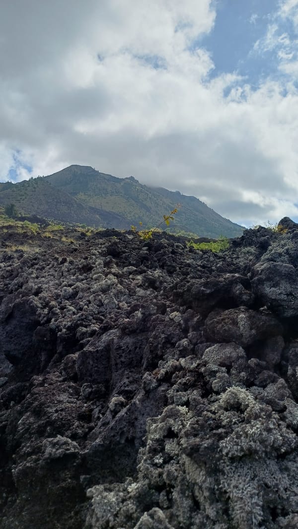 Visitor documents volcanic landscape in Kintamani, Indonesia