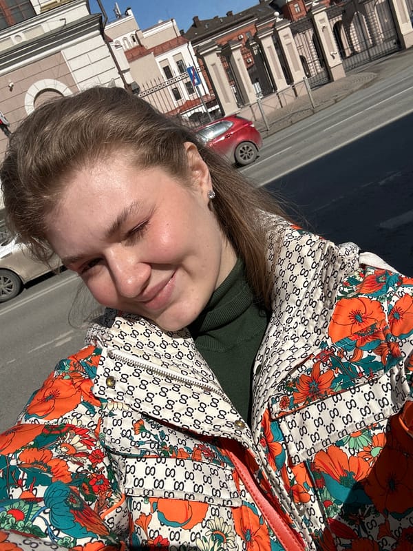 Woman photographed outdoors in Kazan city center Saturday morning