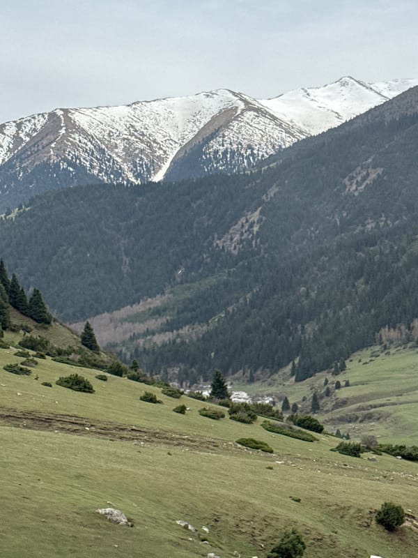 Snow-capped mountain range documented in Grigor'yevka, Kyrgyzstan