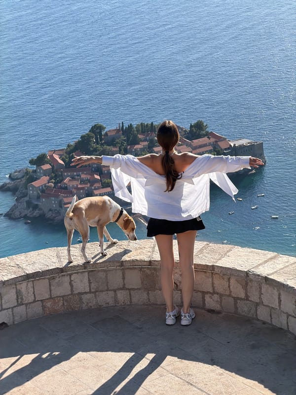 Afternoon stop at the famous Sveti Stefan overlook, Montenegro