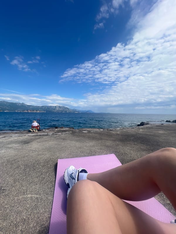 Yoga session observed near waterfront in Prijevor, Montenegro