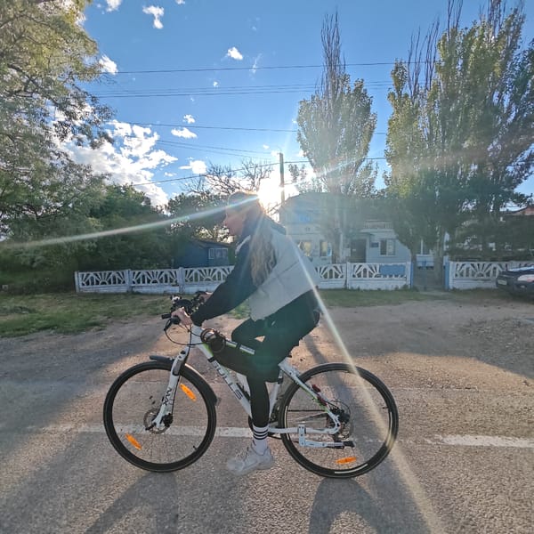 Cyclist spotted on paved roads in Ukrainian rural settlement