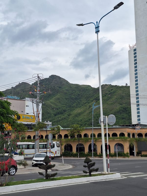 Nha Trang waterfront and city streets on an overcast morning