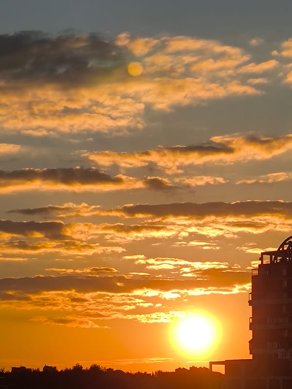 Warm sunset glow over Khimki on a June evening