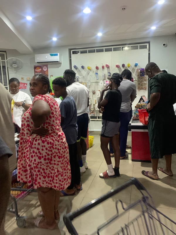 Evening shopping activity captured at Abuja supermarket checkout lines