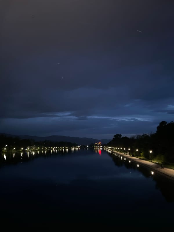 Evening lights illuminate Plovdiv's Rowing Canal path