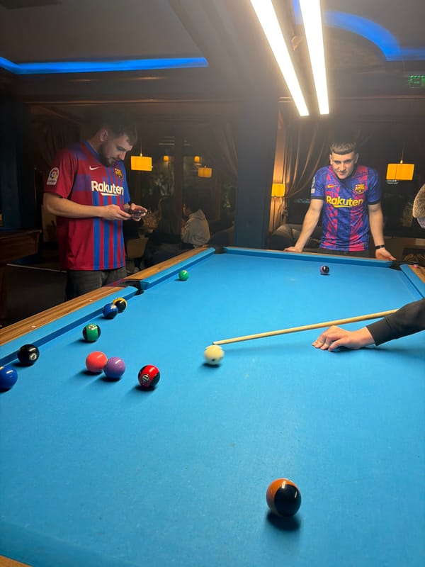 Barcelona fans play pool at Plovdiv bar