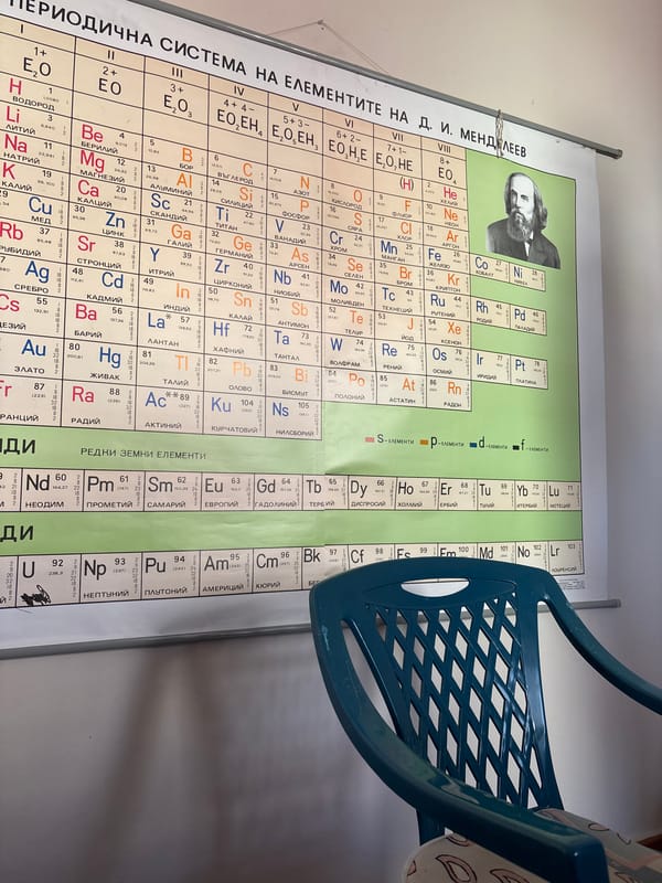 Bulgarian chemistry poster spotted on classroom wall in Pleven