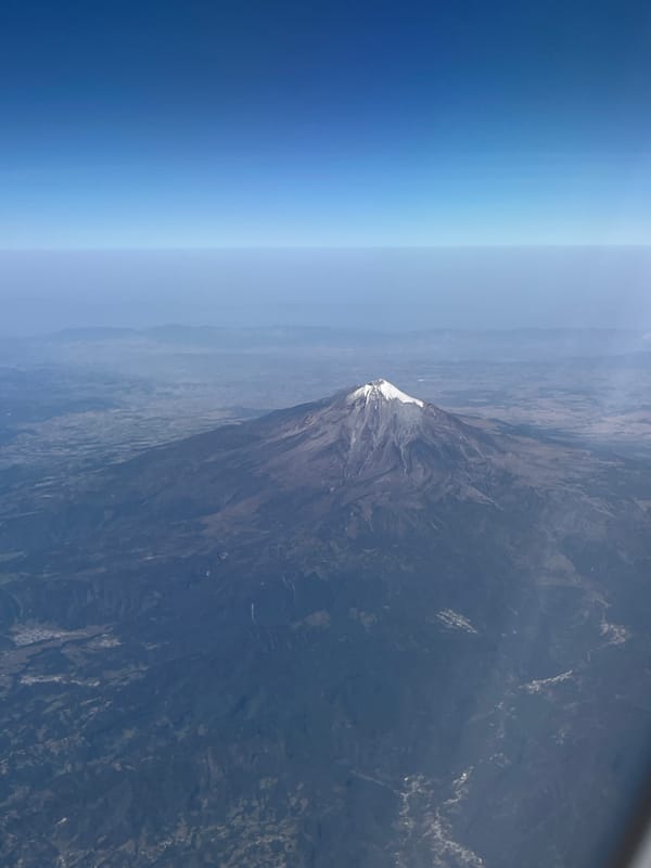 Aerial view captures snow-capped volcano near Tenancingo, Mexico