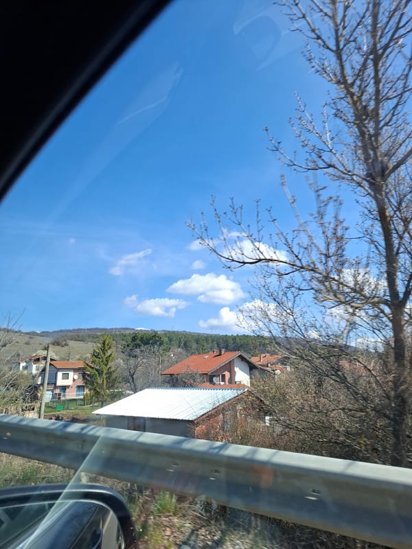 Vehicle passenger captures spring morning landscape view near Gradets, Bulgaria
