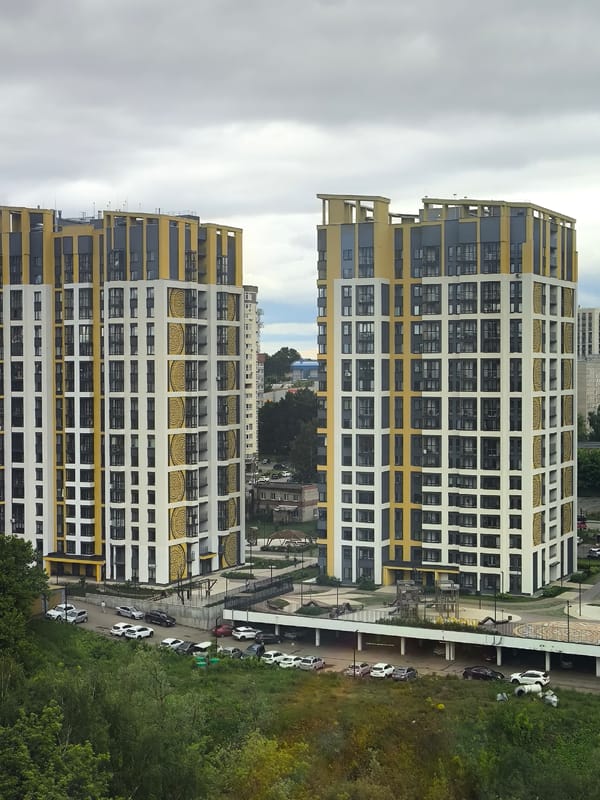 Urban residential views and Bengal cat observed from elevated vantage