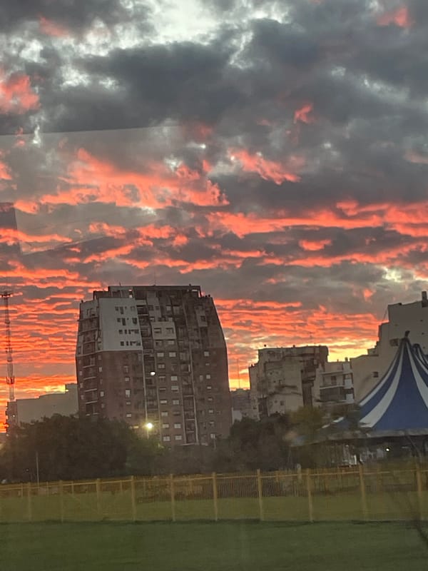 Dramatic red sunset observed over Buenos Aires parkland