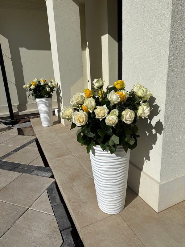 Outdoor market display with flowers, preserves, champagne in Гольяны