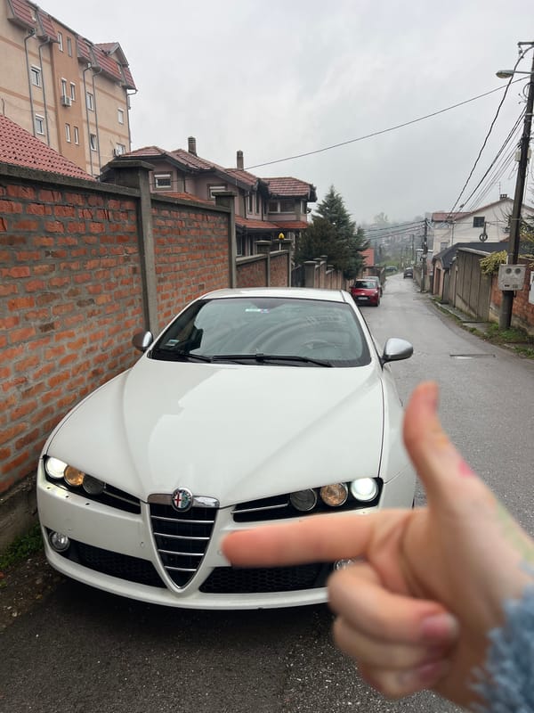 White Alfa Romeo spotted on narrow Belgrade street