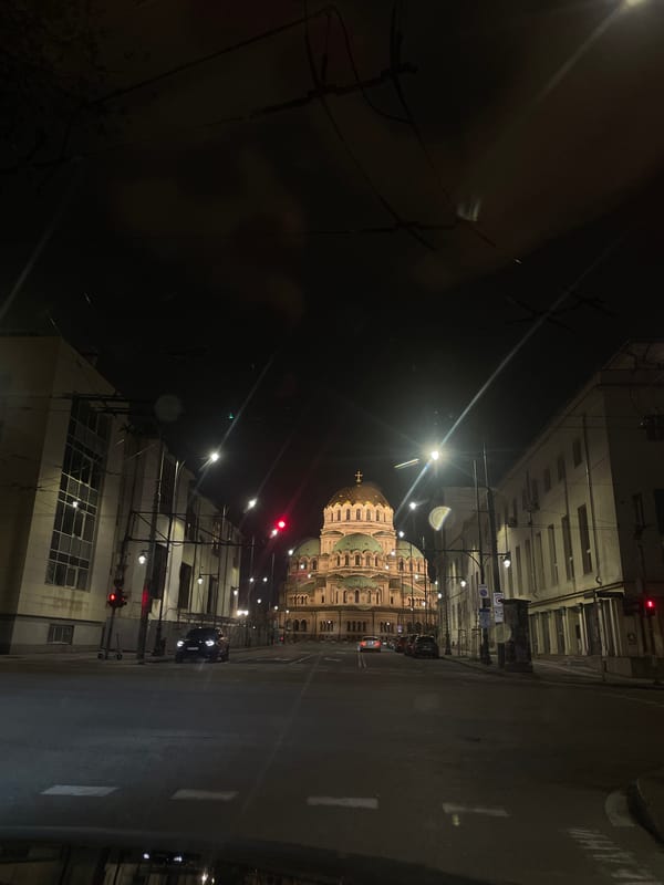 Alexander Nevsky Cathedral illuminated at night in Sofia