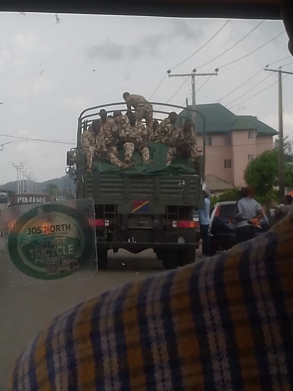 Military and civilian vehicles observed in Bukuru Nigeria