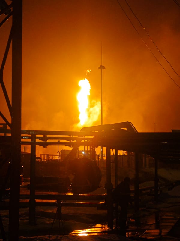 Gas flares burn at Russian industrial site