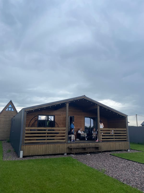 Casual summer hangout at a modern cabin outside St. Petersburg