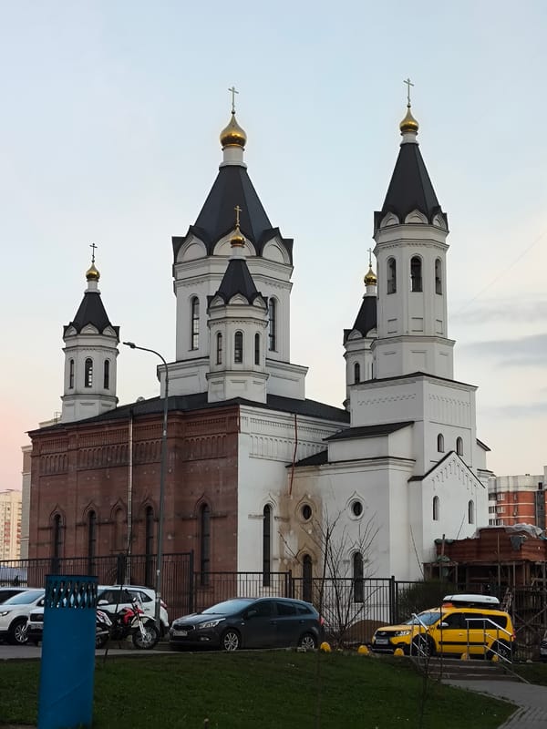 Orthodox church photographed in Khimki, Russia during evening hours