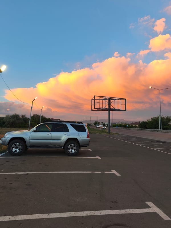Sunset over Ayntap parking lot with Mount Ararat in view