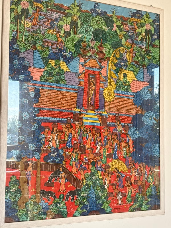 Colorful framed artwork with figures documented in Pisa