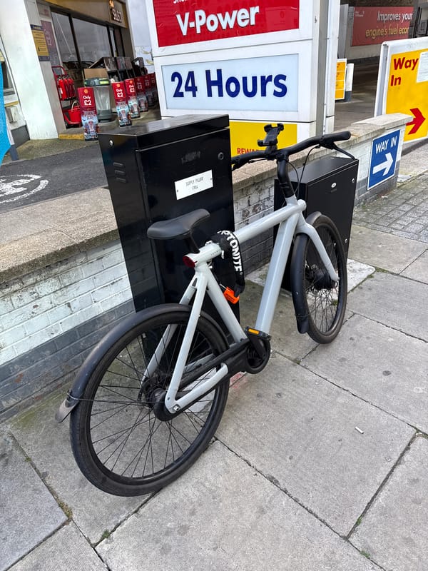 VanMoof bike spotted locked near Shell station in London
