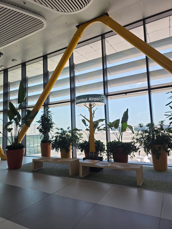 Traveler documents Istanbul Airport terminal architecture in morning photos