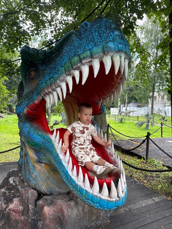 Afternoon at a dinosaur park in Zhukovo, Russia