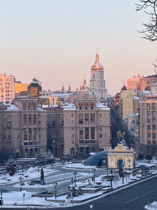 Winter scenes documented across central Kyiv landmarks and buildings