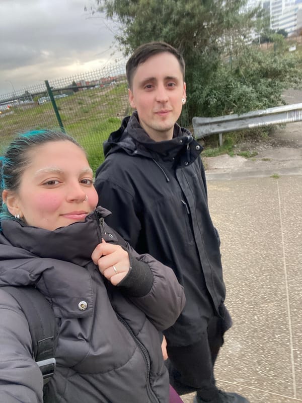 Blue-haired individual takes selfies outdoors and at gym