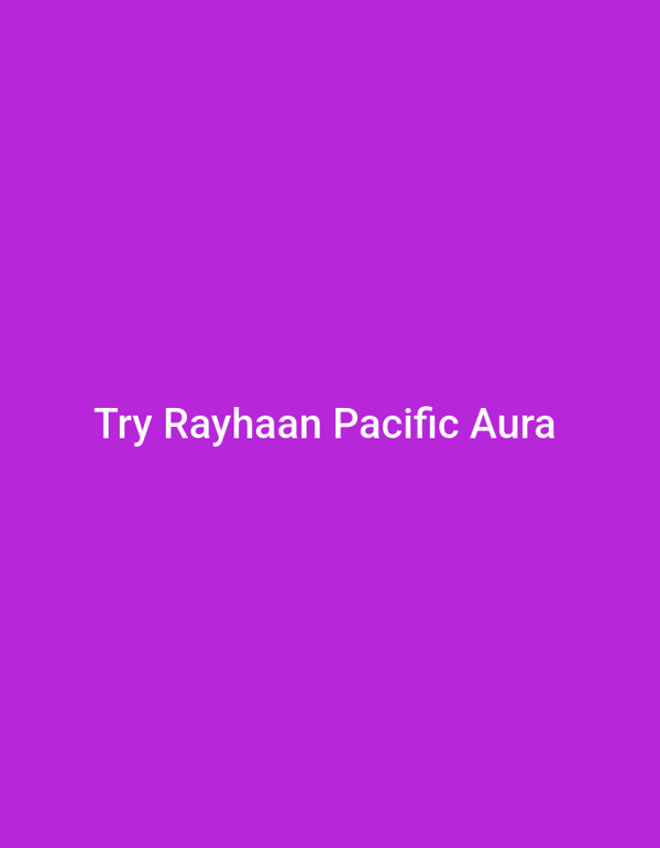 Minimal purple graphic promotes Rayhaan Pacific Aura