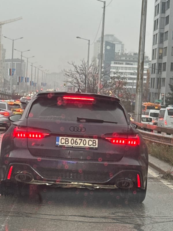 Traffic jam captures same Audi in rainy Sofia