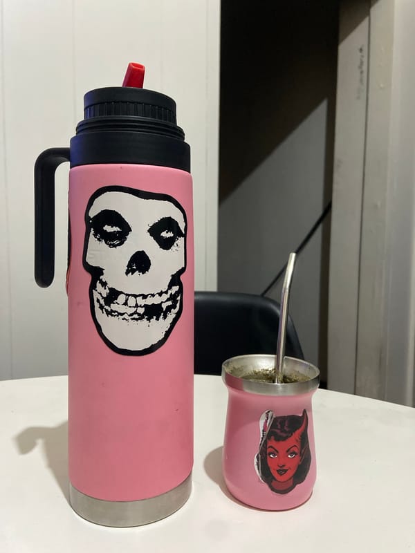 Pink containers spotted on white surface in Buenos Aires