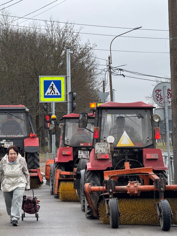Street sweepers conduct morning cleanup in Saint Petersburg