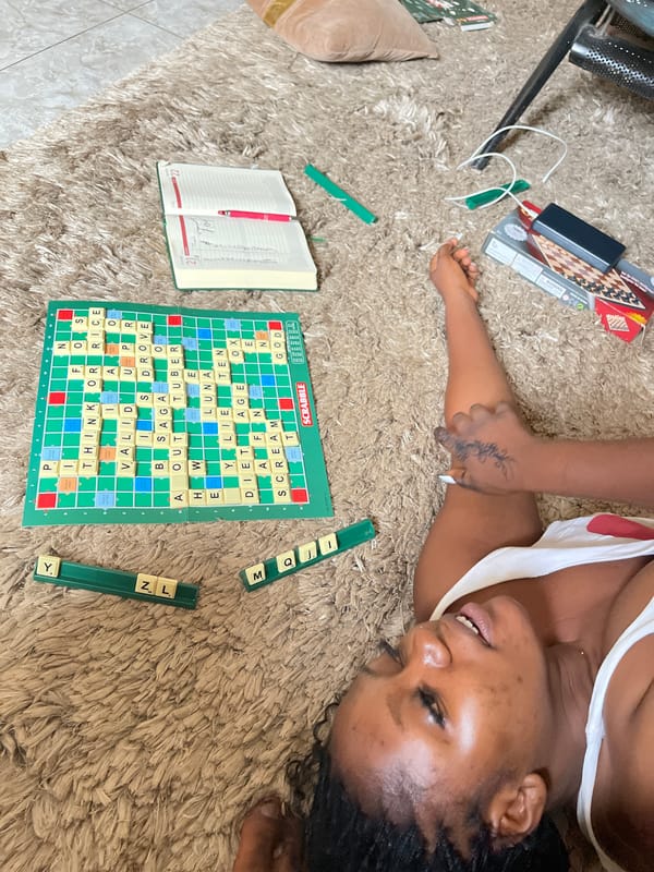 Woman enjoys leisurely morning of Scrabble and cooking in Nigeria