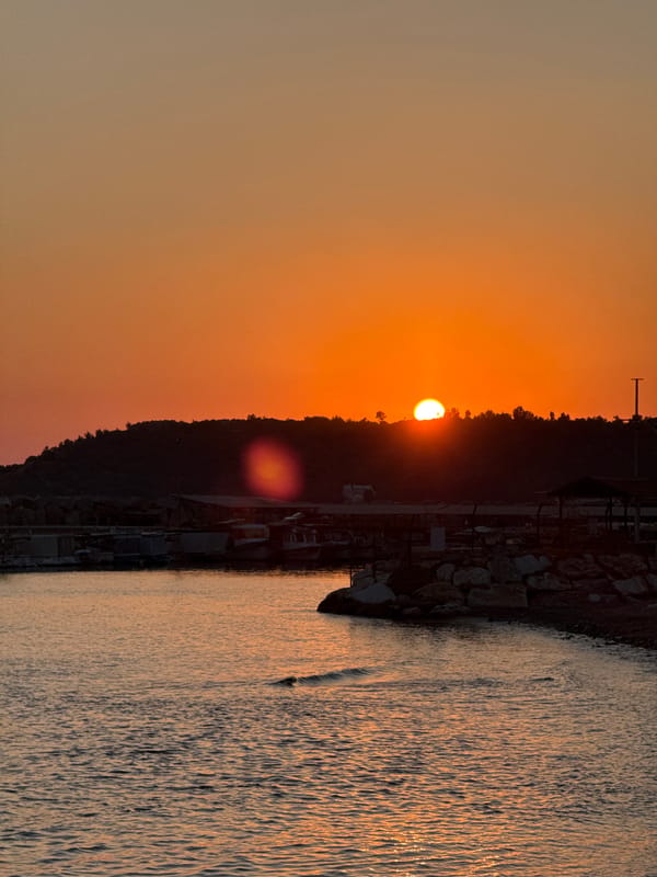 Sunset stroll through Menderes harbor and beach, Aegean coast