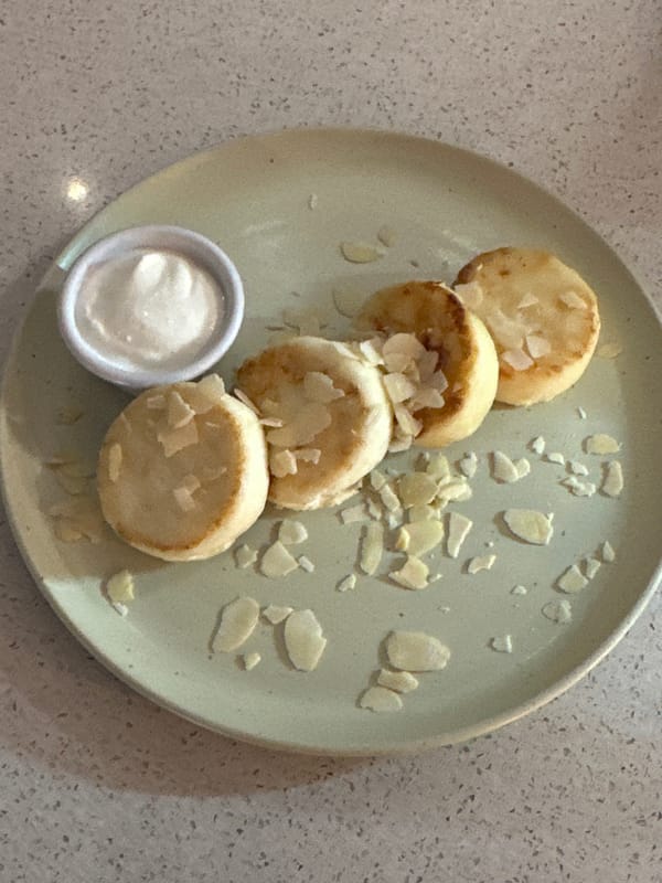 Cheese pancakes with almonds served in Novi Sad