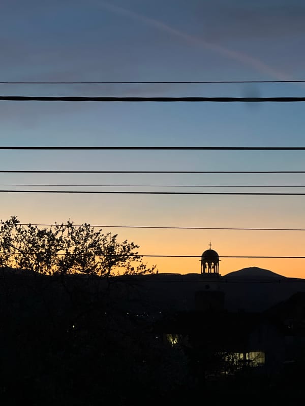 Evening sky captured over Samoranovo with church silhouette