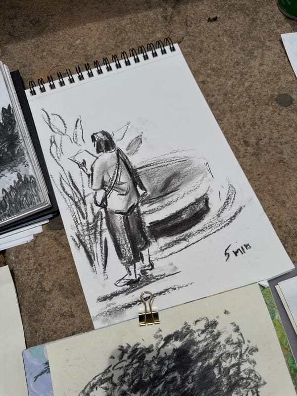 Artists gather for outdoor sketching session in Tel Aviv park