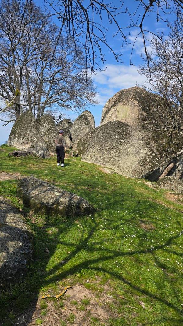 Visitor explores ancient Beglik Tash rock formations near Primorsko