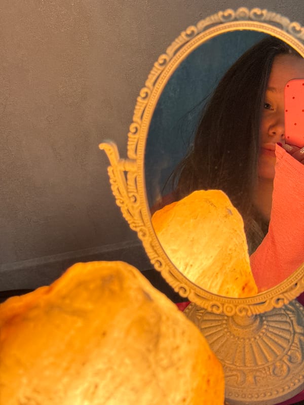 Mirror selfie in an ornate antique-framed oval, Krasnodar