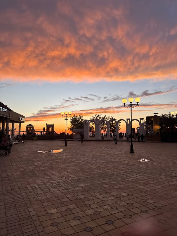 Dramatic sunset observed along Anapa promenade in Russia