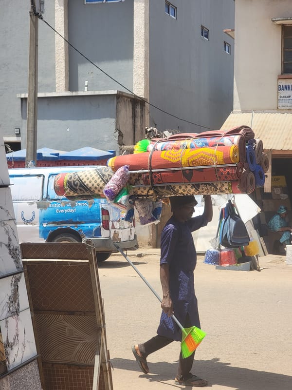 Commercial deliveries and street vendors active in Maiburiji, Nigeria