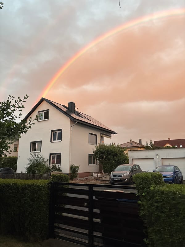 Double rainbow over Wörth am Main at golden hour