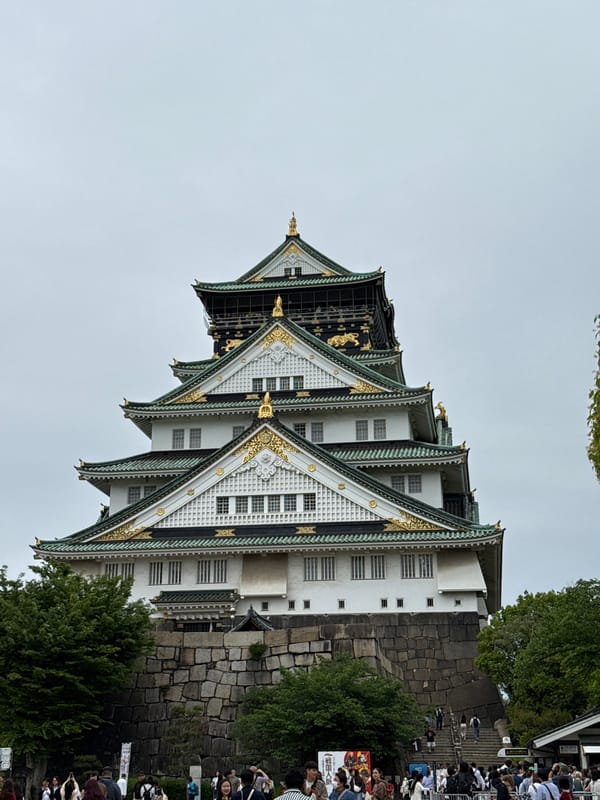 Visitor documents Osaka Castle and park grounds during morning visit